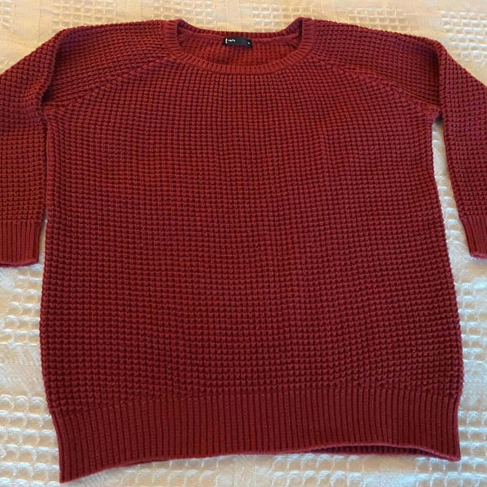 Chunky Knit Sweater In Burgundy 3/4 Sleeves Women's Size L/XL